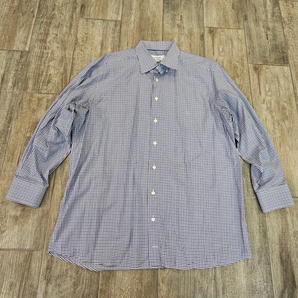 Eton Signature Oxford Shirt Mens 3XL Blue White Micro-Check Button-Down Business